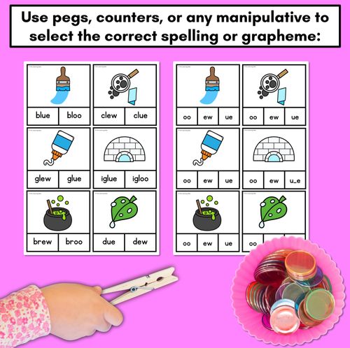 Resource preview 3 for Long Vowel U Phonics Clip Cards - Decodable Word Vowel Team Games