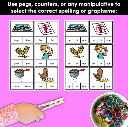 Resource preview 3 for Long Vowel A Phonics Clip Cards - Decodable Word Vowel Team Games