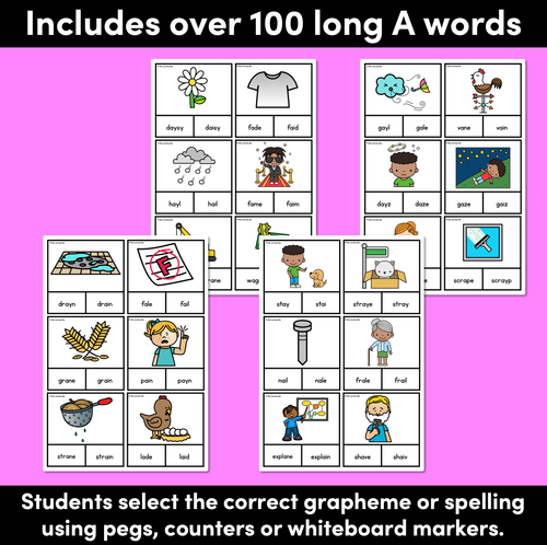 Resource preview 2 for Long Vowel A Phonics Clip Cards - Decodable Word Vowel Team Games