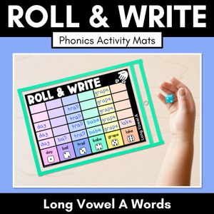 ROLL & WRITE PHONICS ACTIVITY MATS - LONG VOWEL A words