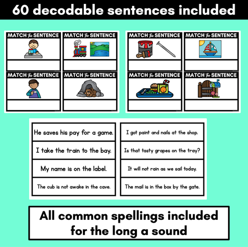 Resource preview 2 for Long Vowel A Decodable Sentences FREEBIE - Read and Match