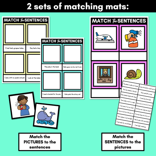 Resource preview 2 for Long Vowel A Decodable Sentences Mats FREEBIE - Read & Match