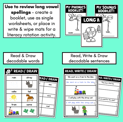 Resource preview 2 for Long Vowel A Worksheets FREEBIE - PHONICS REVIEW for Long Vowel Sounds