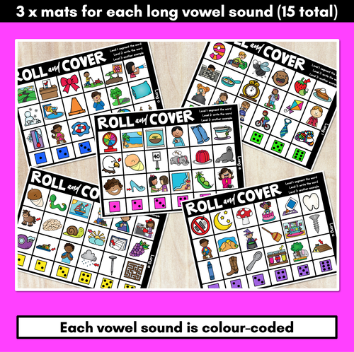 Resource preview 3 for LONG VOWEL SOUND GAMES - No Prep Phonemic Awareness + Phonics Activity - Roll & Cover