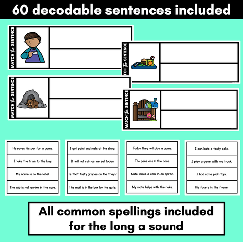 Resource preview 3 for Long Vowel A Word Decodable Sentences FREEBIE - Read, Match & Write