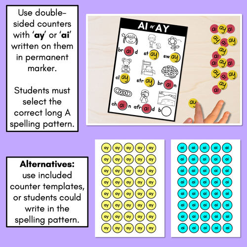 Resource preview 2 for AI or AY - Pick the correct spelling pattern - Long A Task Cards