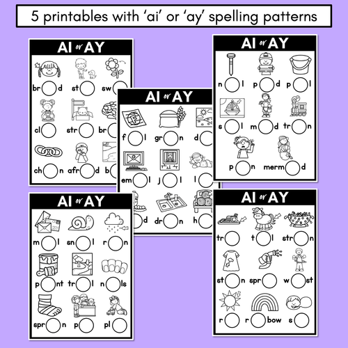 Resource preview 3 for AI or AY - Pick the correct spelling pattern - Long A Task Cards