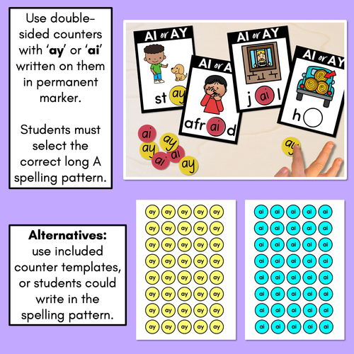 Resource preview 2 for AI or AY - Pick the correct spelling pattern - Long A Printables