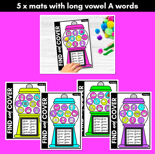 Resource preview 4 for Long Vowel A Words - Find & Cover No Prep Phonics Game for Long Vowel Sounds