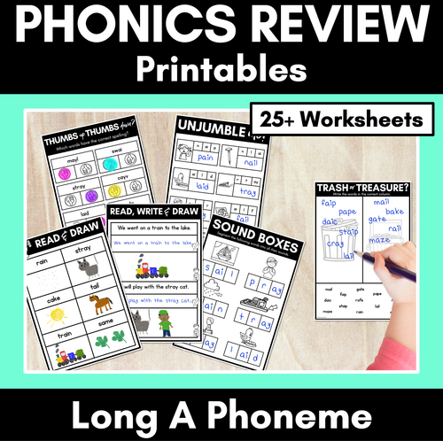 Resource preview 1 for Long Vowel A Worksheets FREEBIE - PHONICS REVIEW for Long Vowel Sounds