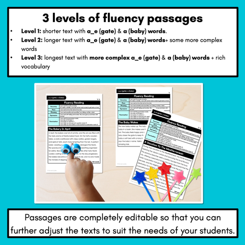 Resource preview 2 for Editable Differentiated Decodable Fluency Texts - a_e (gate), a (baby)