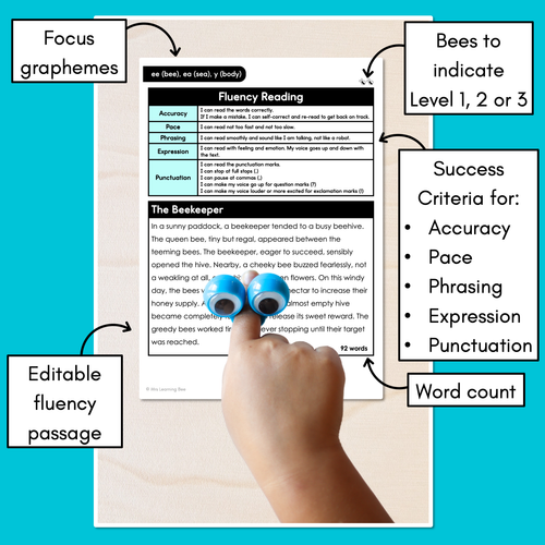 Resource preview 3 for Editable Differentiated Decodable Fluency Texts - ee (bee), ea (sea), y (body)