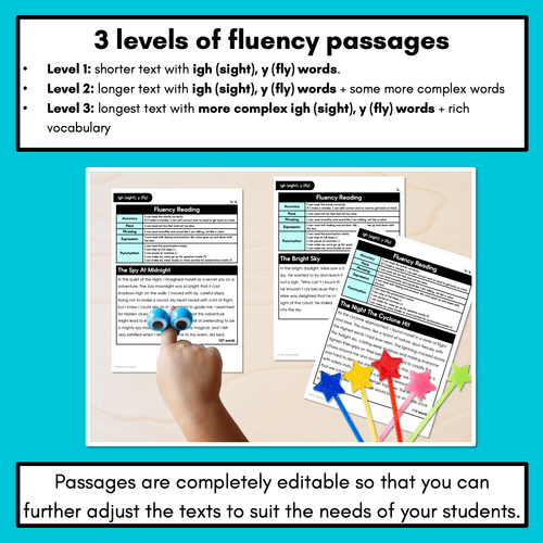 Resource preview 2 for Editable Differentiated Decodable Fluency Texts - igh (sight), y (fly)