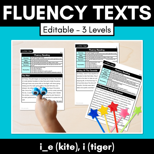 Resource preview 1 for Editable Differentiated Decodable Fluency Texts - i_e (kite), i (tiger)