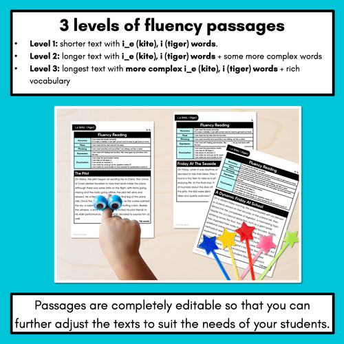 Resource preview 2 for Editable Differentiated Decodable Fluency Texts - i_e (kite), i (tiger)