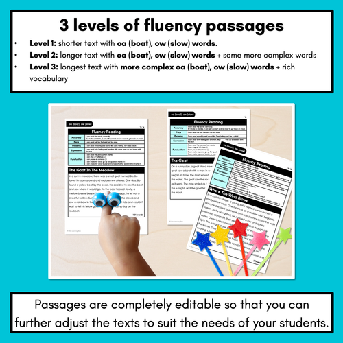 Resource preview 2 for Editable Differentiated Decodable Fluency Texts - oa (boat), ow (slow)