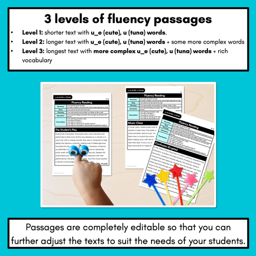 Resource preview 2 for Editable Differentiated Decodable Fluency Texts - u_e (cute), u (tuna)