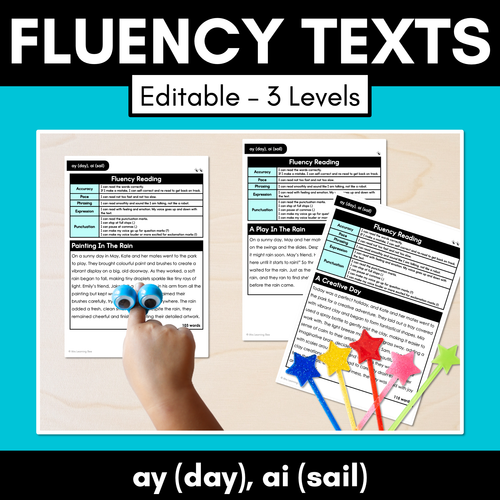 Resource preview 1 for Editable Differentiated Decodable Fluency Texts - ay (day), ai (sail)