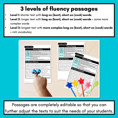 Resource preview 2 for Editable Differentiated Decodable Fluency Texts - long oo (boot), short oo (cook)