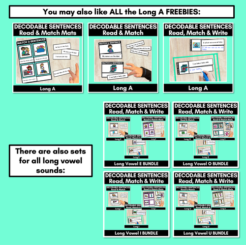 Resource preview 4 for Long Vowel A Word Decodable Sentences FREEBIE - Read, Match & Write