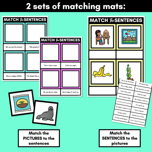 Resource preview 3 for Long Vowel E Decodable Sentences Mats - Read & Match