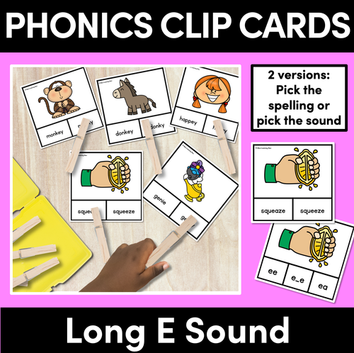 Resource preview 1 for Long Vowel E Phonics Clip Cards - Decodable Word Vowel Team Games