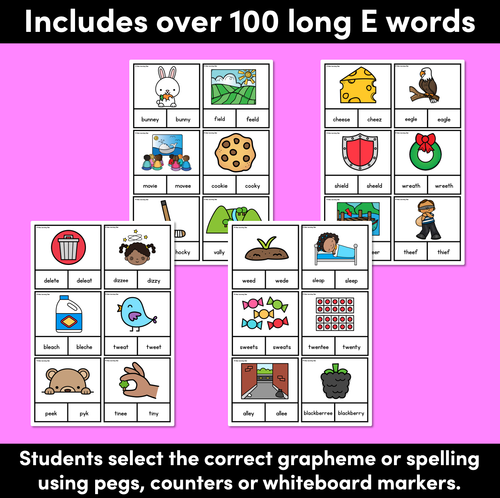 Resource preview 2 for Long Vowel E Phonics Clip Cards - Decodable Word Vowel Team Games