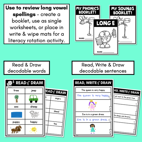 Resource preview 2 for Long Vowel E Worksheets - PHONICS REVIEW for Long Vowel Sounds