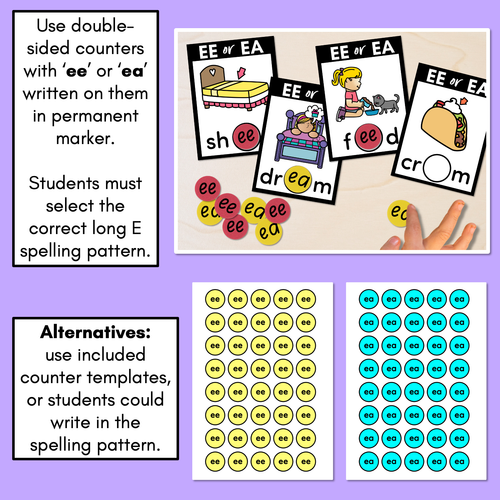 Resource preview 2 for EE or EA - Pick the correct spelling pattern - Long E Task Cards