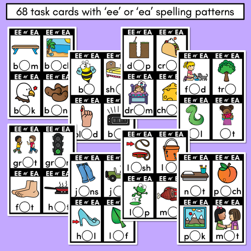 Resource preview 3 for EE or EA - Pick the correct spelling pattern - Long E Task Cards