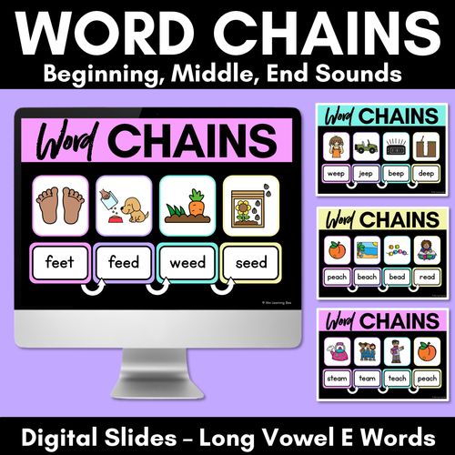 Resource preview 1 for Long Vowel E Word Chains for Beginning, Middle & End Sounds - Decodable PowerPoint