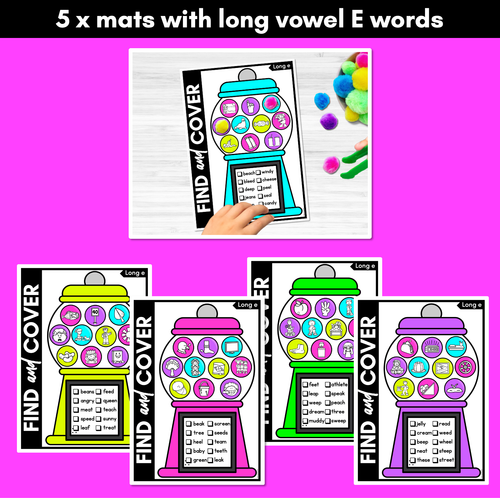 Resource preview 4 for Long Vowel E Words - Find & Cover No Prep Phonics Game for Long Vowel Sounds