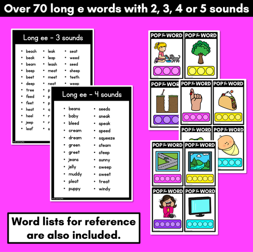 Resource preview 4 for LONG VOWEL E POPPIT TASK CARDS - Phonemic Awareness + Word Mapping