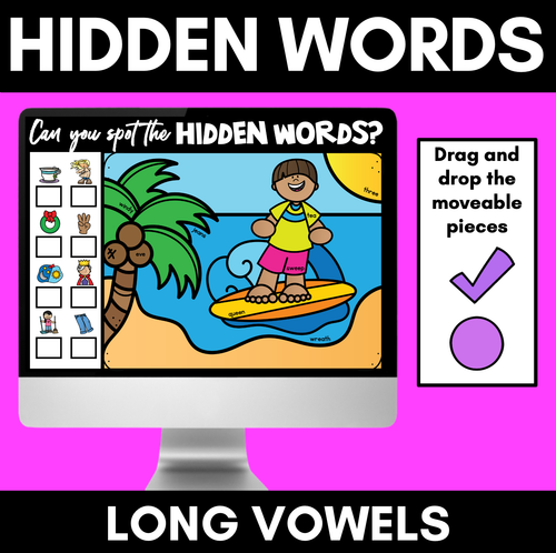 Resource preview 1 for LONG VOWEL HIDDEN WORDS SLIDES - Digital Phonics Game