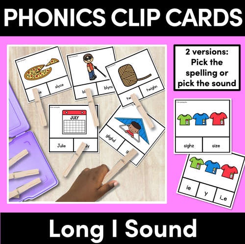 Resource preview 1 for Long Vowel I Phonics Clip Cards - Decodable Word Vowel Team Games