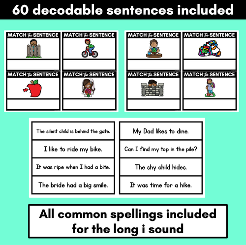 Resource preview 2 for Long Vowel I Decodable Sentences - Read and Match