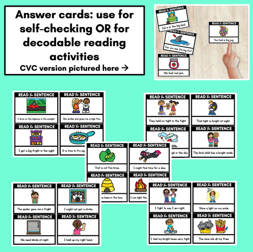 Resource preview 3 for Long Vowel I Decodable Sentences - Read and Match