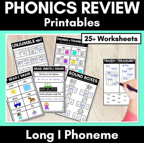 Resource preview 1 for Long Vowel I Worksheets - PHONICS REVIEW for Long Vowel Sounds