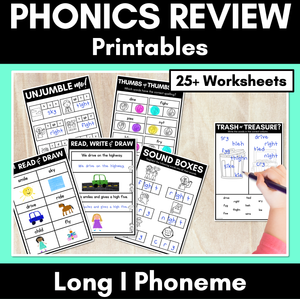 Long Vowel I Worksheets - PHONICS REVIEW for Long Vowel Sounds