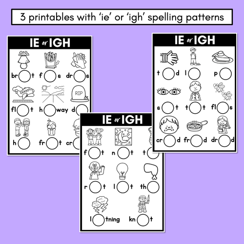 Resource preview 3 for IE or IGH - Pick the correct spelling pattern - Long I Printables