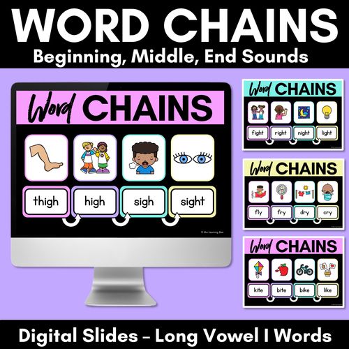 Resource preview 1 for Long Vowel I Word Chains for Beginning, Middle & End Sounds - Decodable PowerPoint