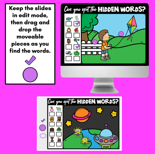 Resource preview 2 for LONG VOWEL HIDDEN WORDS SLIDES - Digital Phonics Game