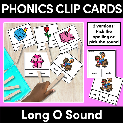 Resource preview 1 for Long Vowel O Phonics Clip Cards - Decodable Word Vowel Team Games