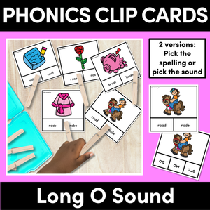 Long Vowel O Phonics Clip Cards - Decodable Word Vowel Team Games