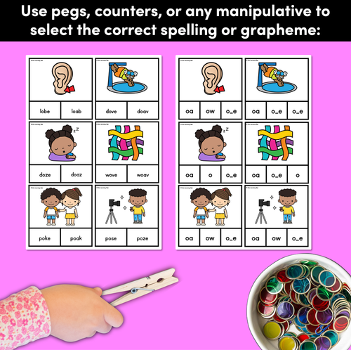 Resource preview 2 for Long Vowel O Phonics Clip Cards - Decodable Word Vowel Team Games