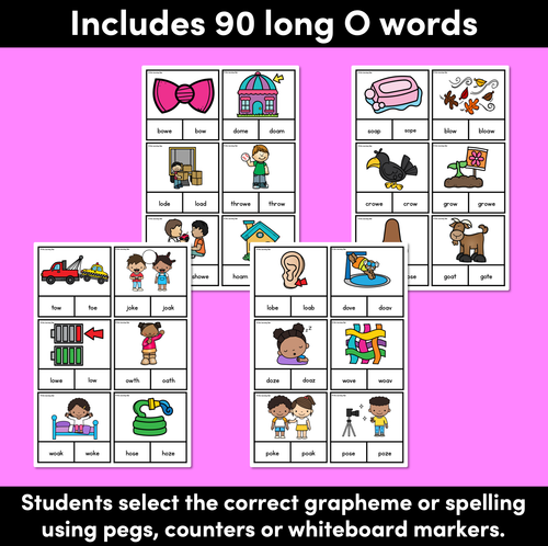 Resource preview 3 for Long Vowel O Phonics Clip Cards - Decodable Word Vowel Team Games