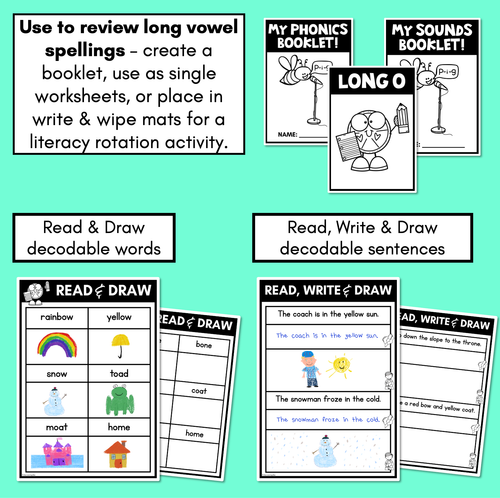 Resource preview 2 for Long Vowel O Worksheets - PHONICS REVIEW for Long Vowel Sounds