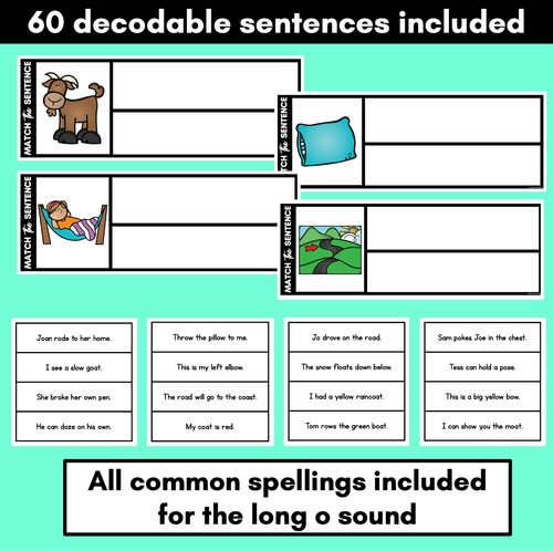 Resource preview 2 for Long Vowel O Word Decodable Sentences - Read, Match & Write