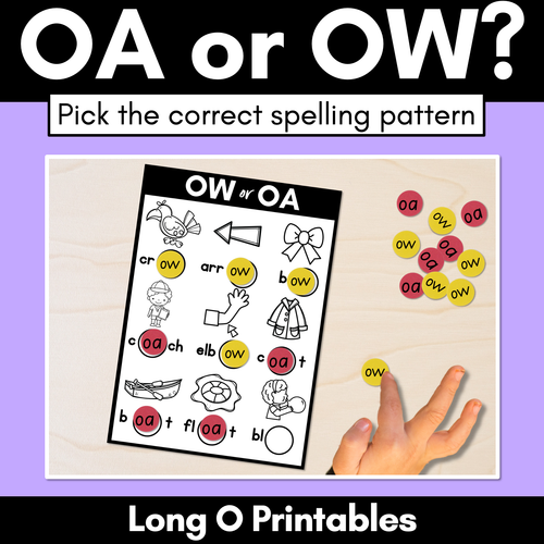 Resource preview 1 for OA or OW - Pick the correct spelling pattern - Long O Printables