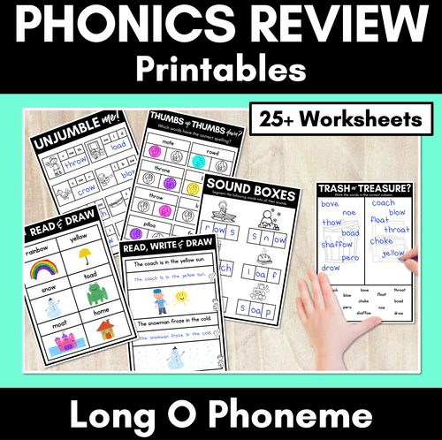 Resource preview 1 for Long Vowel O Worksheets - PHONICS REVIEW for Long Vowel Sounds